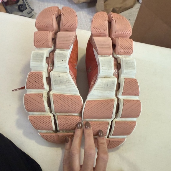 On Running Coral and White Athletic Shoes - Picture 6 of 7